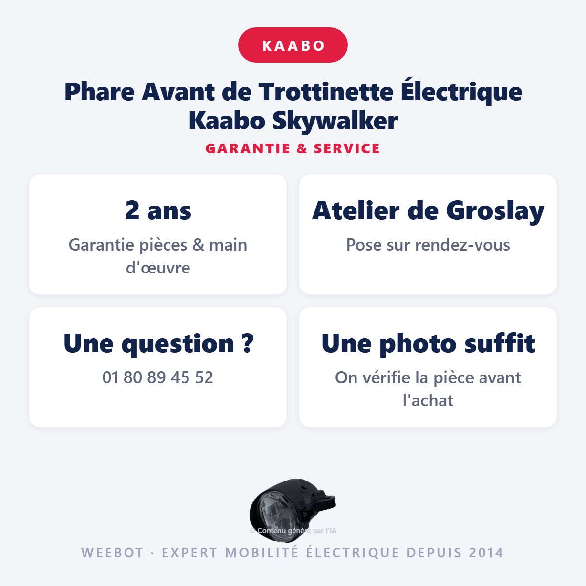 Phare Avant de Trottinette Électrique Kaabo Skywalker : garantie 2 ans et service après-vente