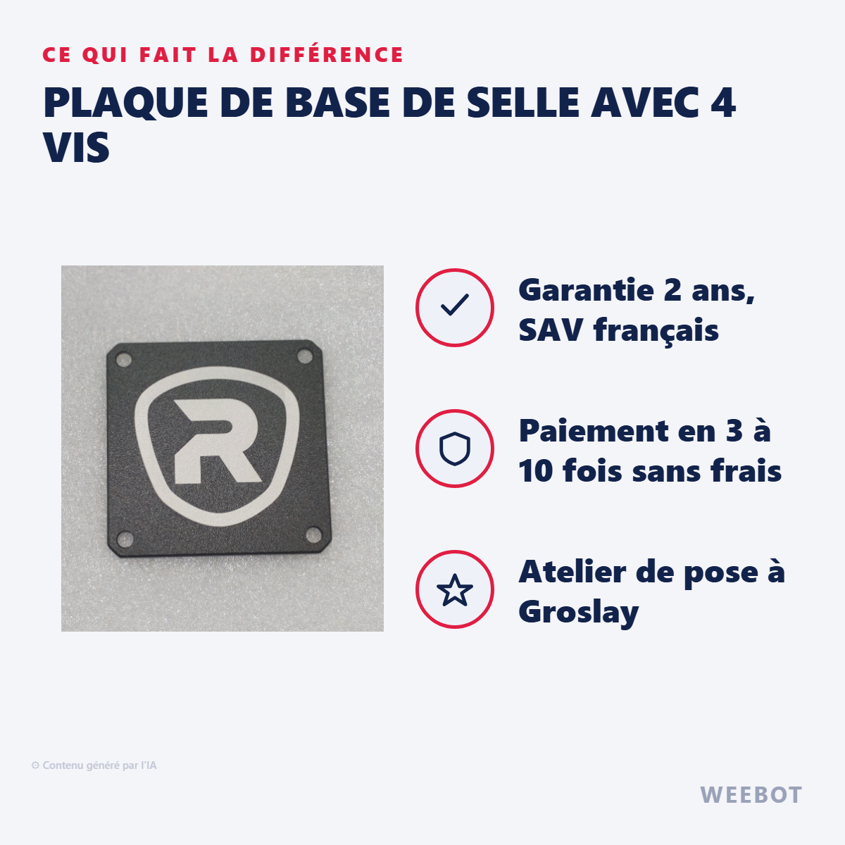 Plaque de Base de Selle avec 4 Vis : les points forts