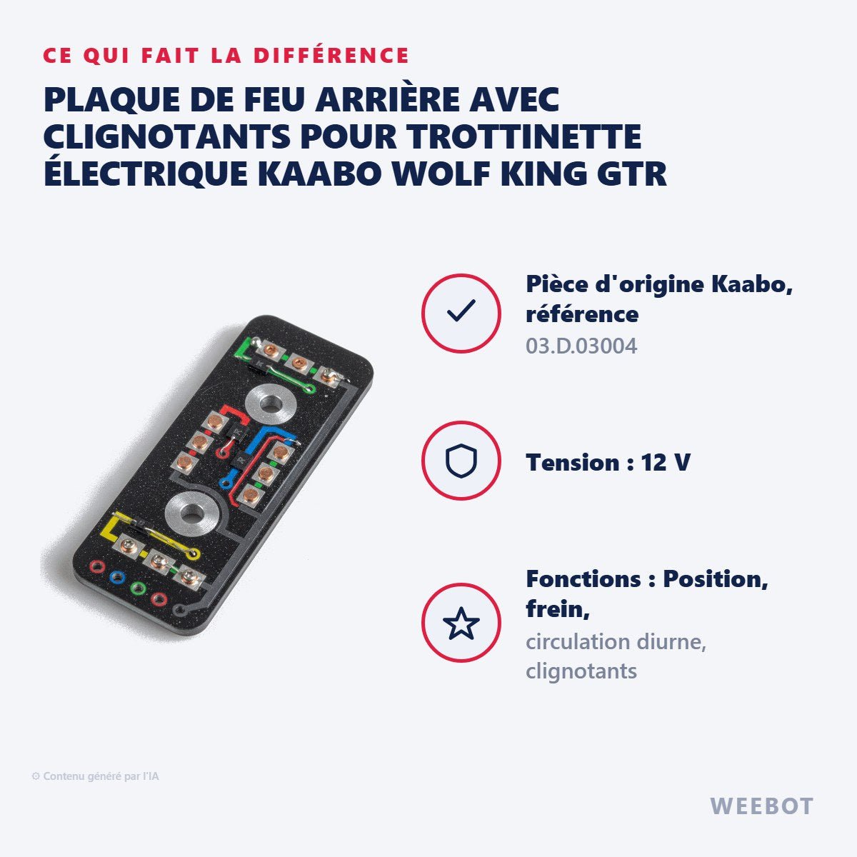 Plaque de Feu Arrière avec Clignotants pour Trottinette Électrique Kaabo Wolf King GTR - Weebot