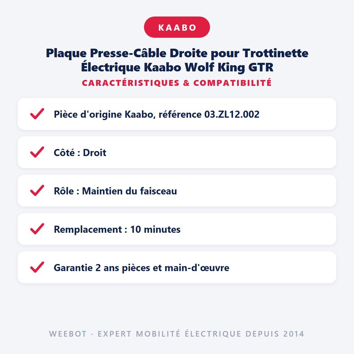 Plaque Presse-Câble Droite pour Trottinette Électrique Kaabo Wolf King GTR - Weebot