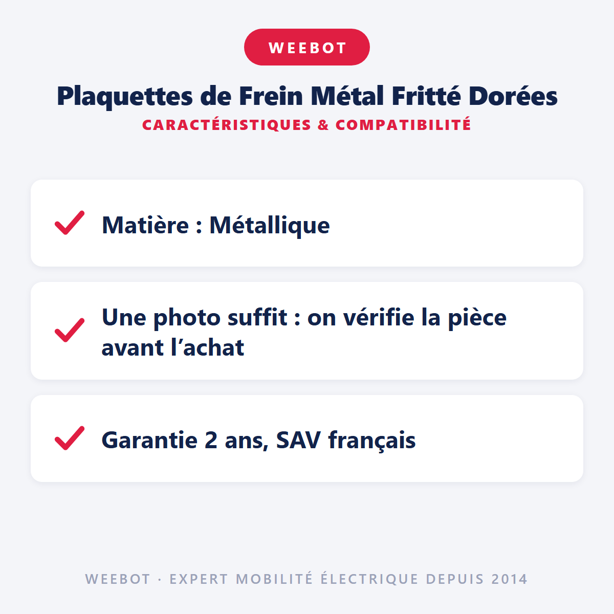 Plaquettes de Frein Métal Fritté Dorées : caractéristiques et compatibilité