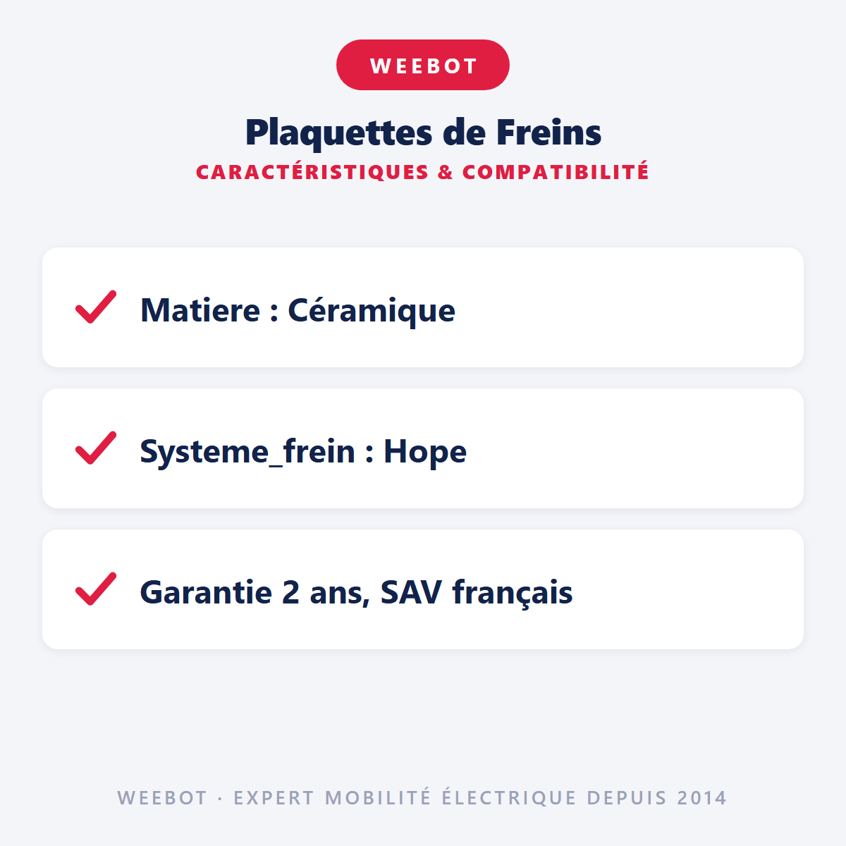 Plaquettes de Freins pour Trottinette Électrique Hope Tech4 V4 Céramique - Weebot