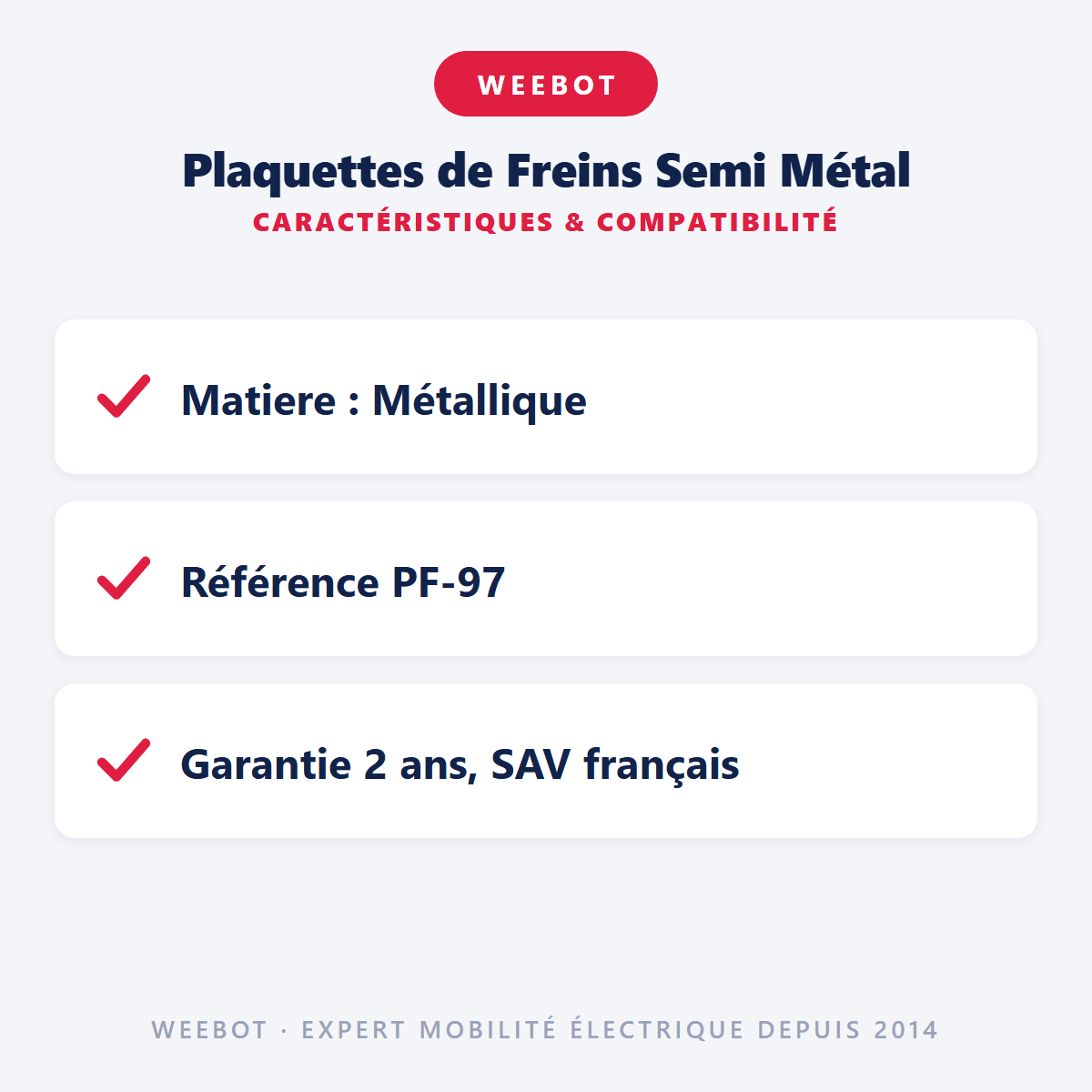 Plaquettes de Freins Semi Métal pour Trottinette Électrique Dyisland - Weebot
