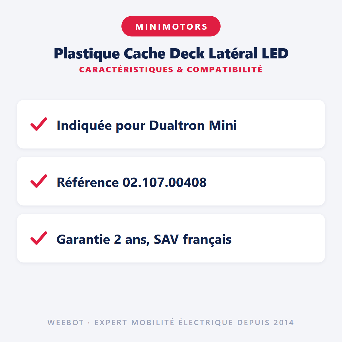 Plastique Cache Deck Latéral LED pour Trottinette Électrique Dualtron Mini - Weebot