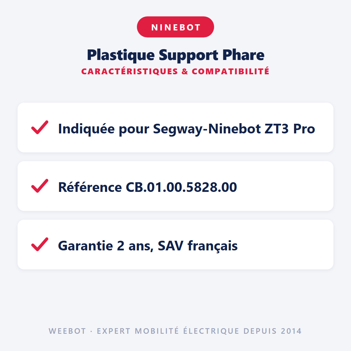 Plastique Support Phare Pour Trottinette Électrique Ninebot Segway ZT3 Pro - Weebot