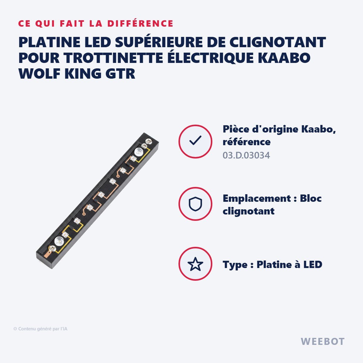Platine LED Supérieure de Clignotant pour Trottinette Électrique Kaabo Wolf King GTR - Weebot