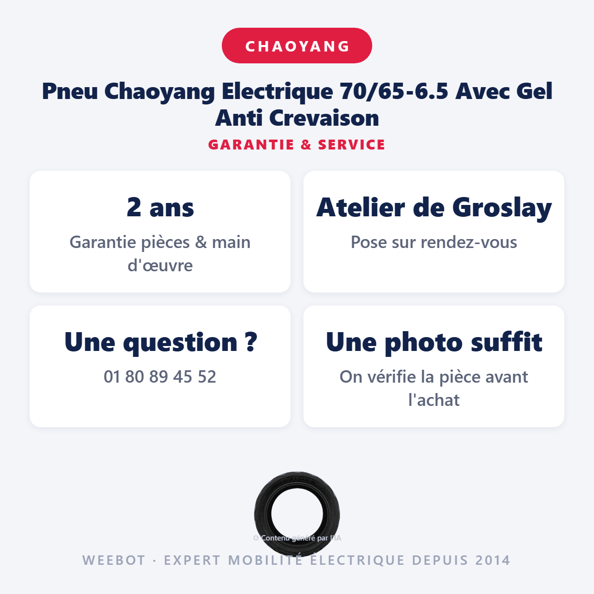 Pneu Chaoyang Electrique 70/65-6.5 Avec Gel Anti Crevaison pour Trottinette Électrique - Weebot