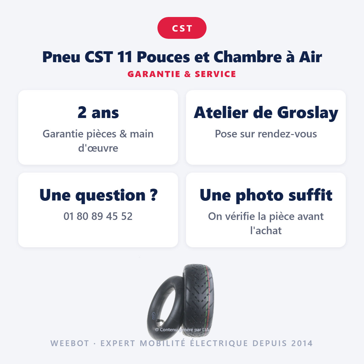 Pneu CST 11 Pouces et Chambre à Air : garantie 2 ans et service après-vente