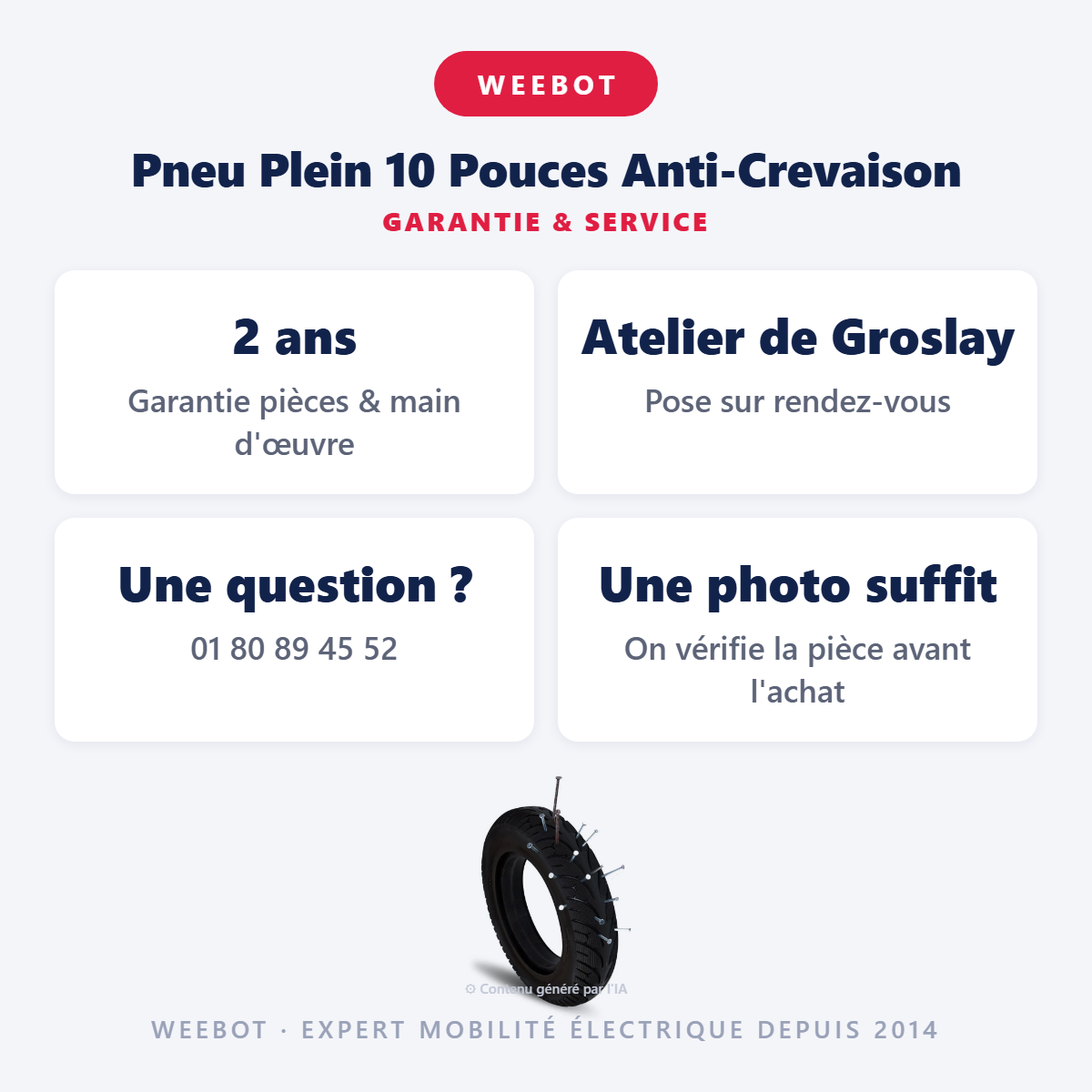 Pneu Plein 10 Pouces Anti-Crevaison : garantie 2 ans et service après-vente