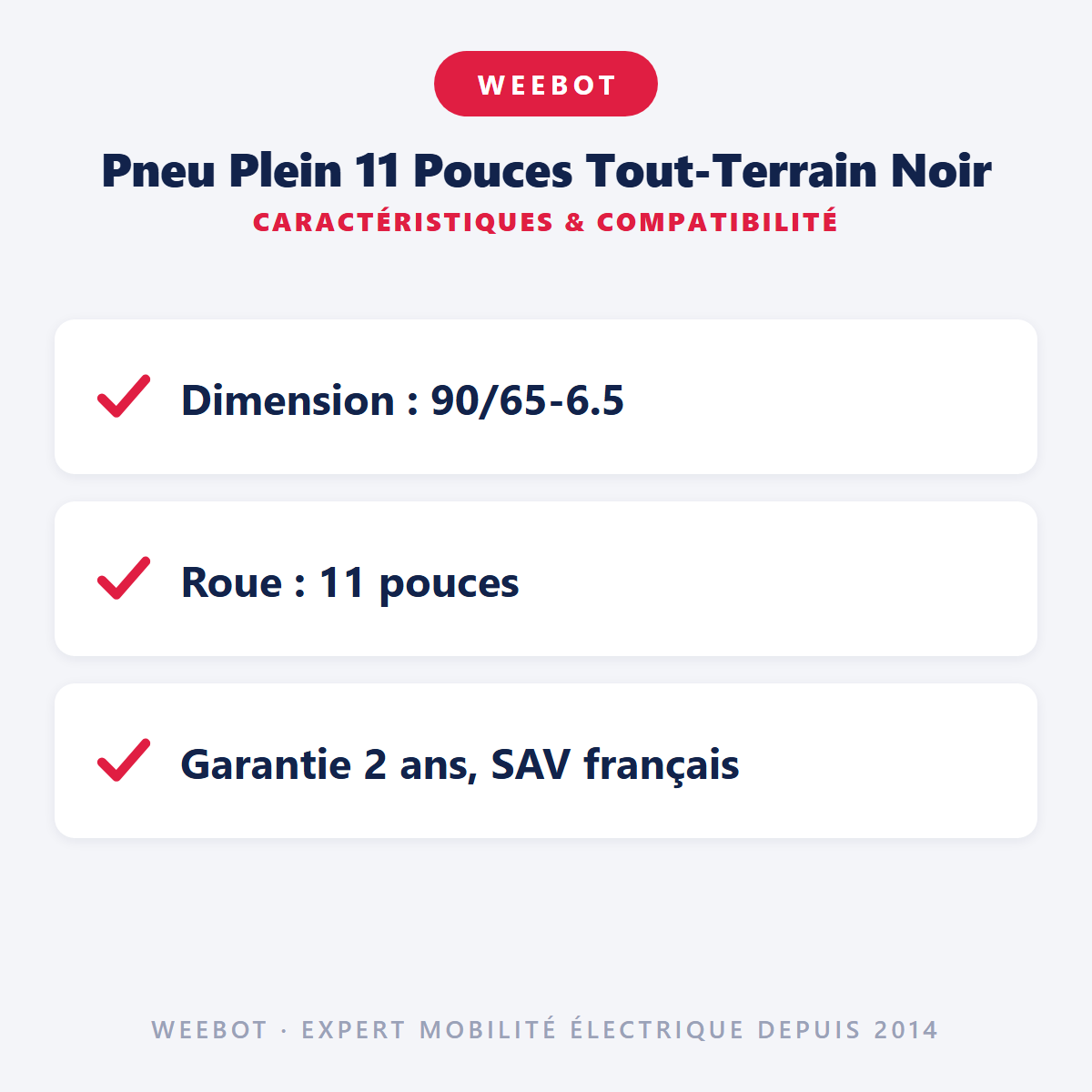 Pneu Plein 11 Pouces Tout-Terrain Noir : caractéristiques et compatibilité