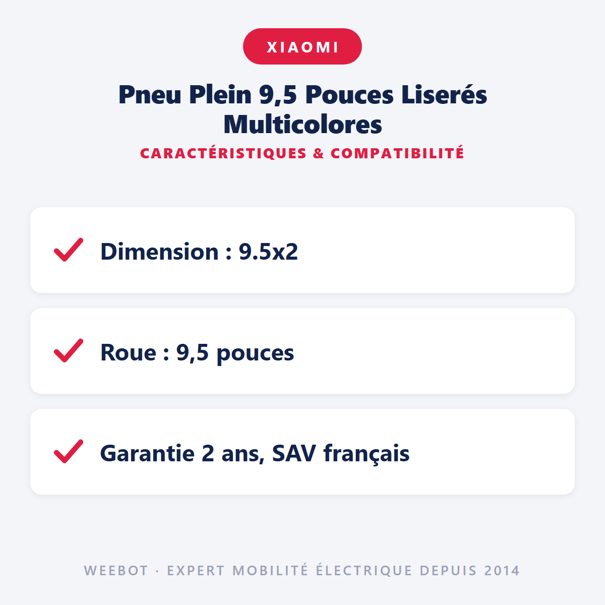 Pneu Plein 9,5 Pouces Liserés Multicolores : caractéristiques et compatibilité