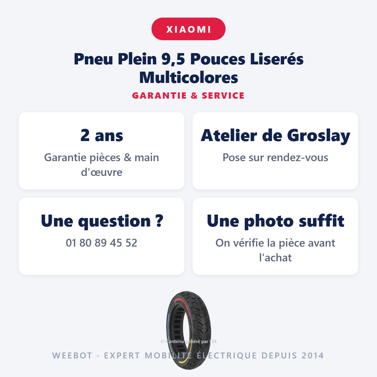 Pneu Plein 9,5 Pouces Liserés Multicolores : garantie 2 ans et service après-vente