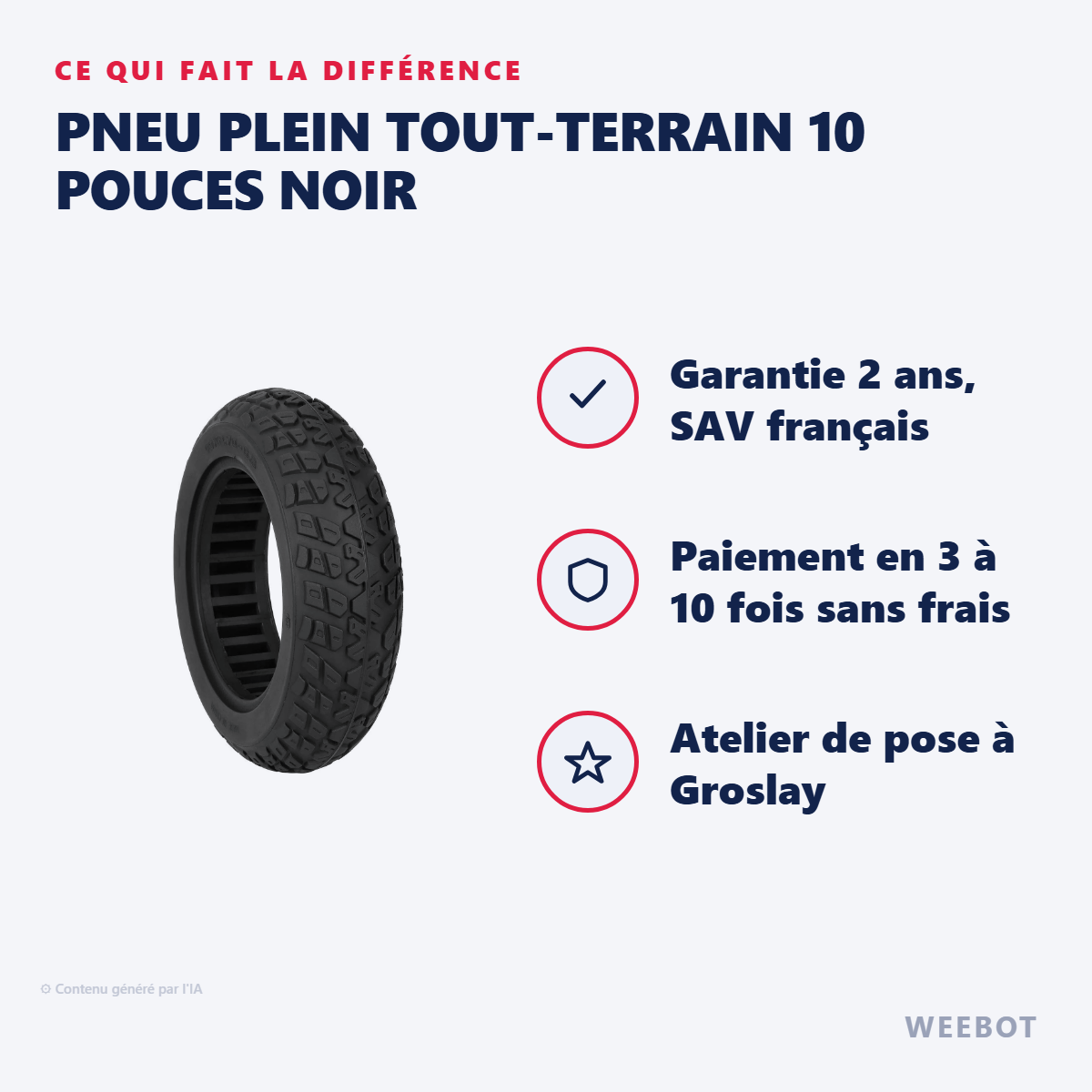 Pneu Plein Tout-Terrain 10 Pouces Noir : les points forts