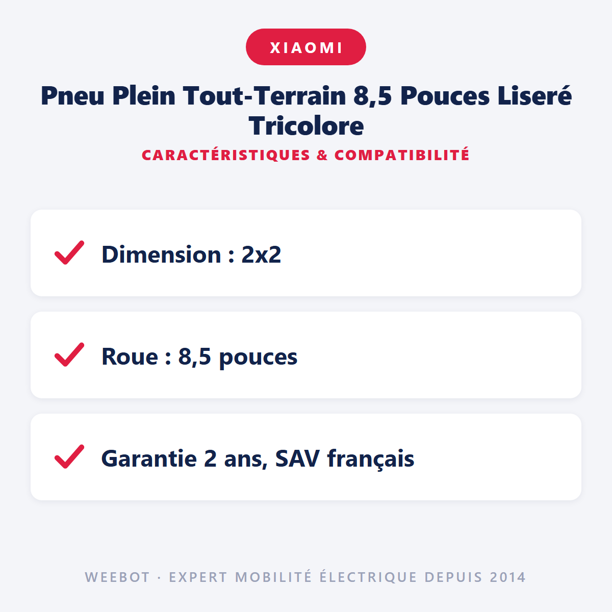 Pneu Plein Tout-Terrain 8,5 Pouces Liseré Tricolore : caractéristiques et compatibilité