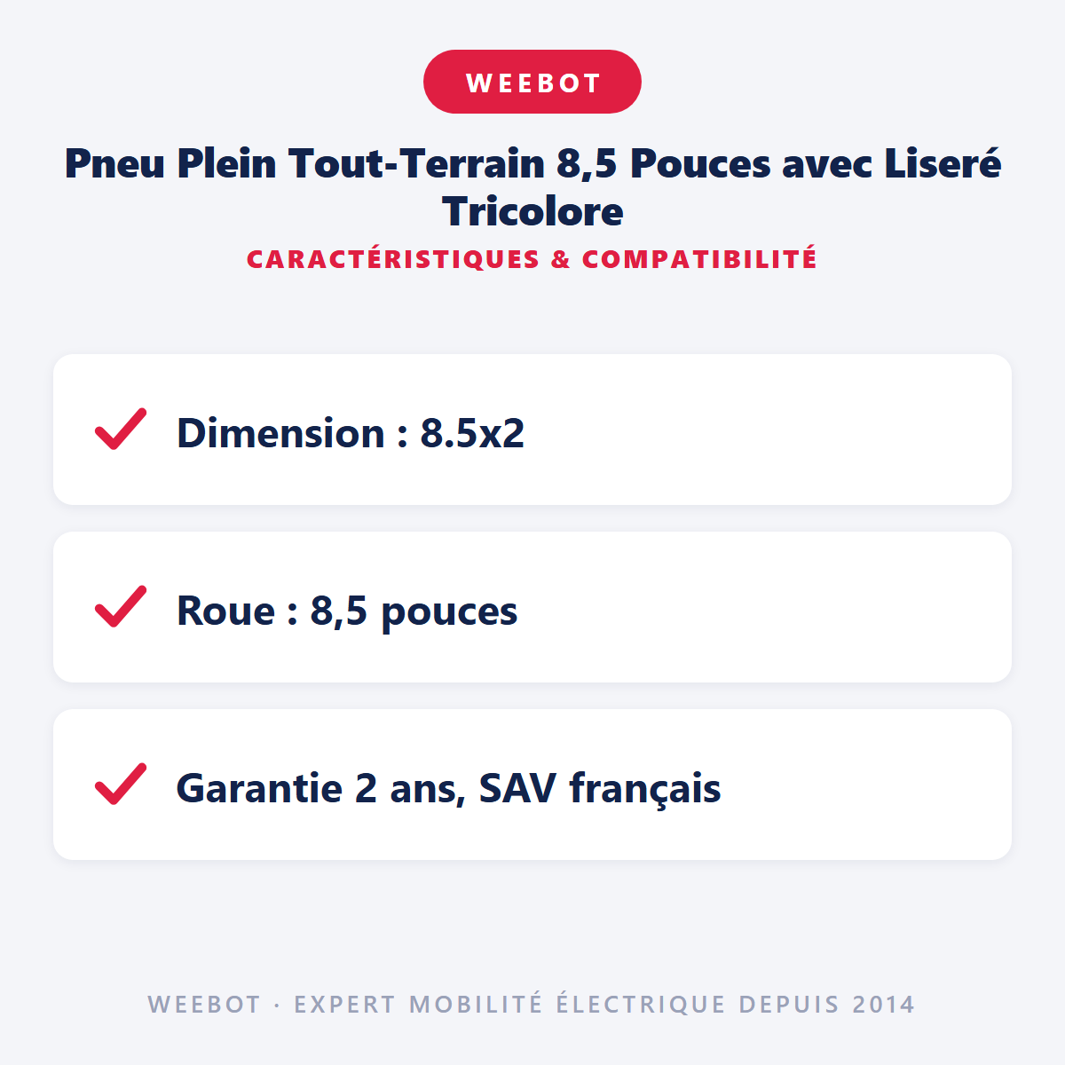 Pneu Plein Tout-Terrain 8,5 Pouces avec Liseré Tricolore : caractéristiques et compatibilité