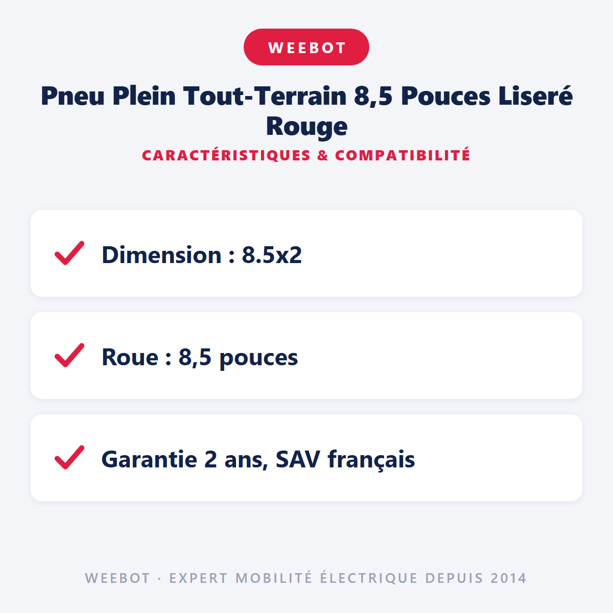 Pneu Plein Tout-Terrain 8,5 Pouces Liseré Rouge : caractéristiques et compatibilité