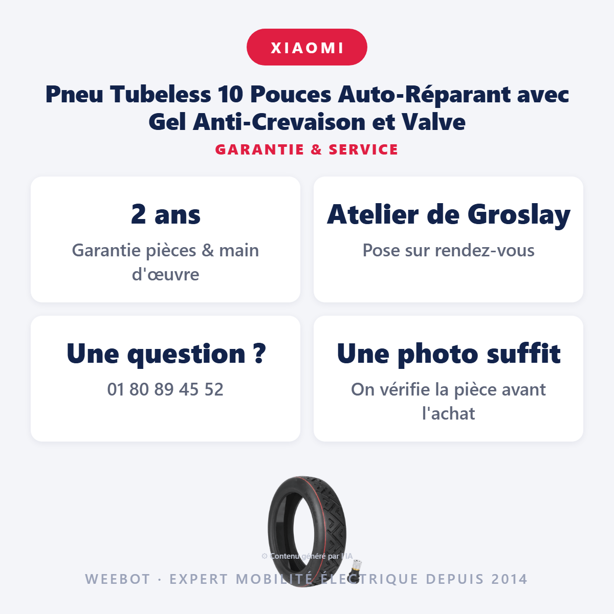 Pneu Tubeless 10 Pouces Auto-Réparant avec Gel Anti-Crevaison et Valve : garantie 2 ans et service après-vente