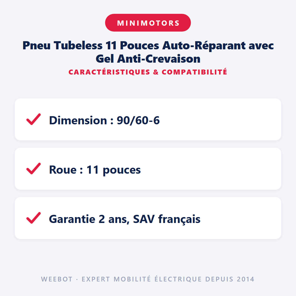 Pneu Tubeless 11 Pouces Auto-Réparant avec Gel Anti-Crevaison : caractéristiques et compatibilité
