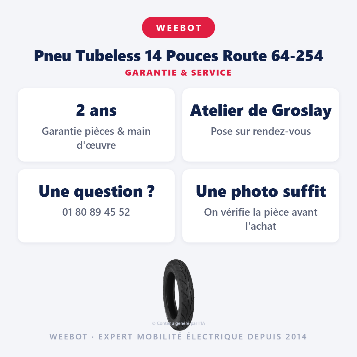 Pneu Tubeless 14 Pouces Route 64-254 : garantie 2 ans et service après-vente