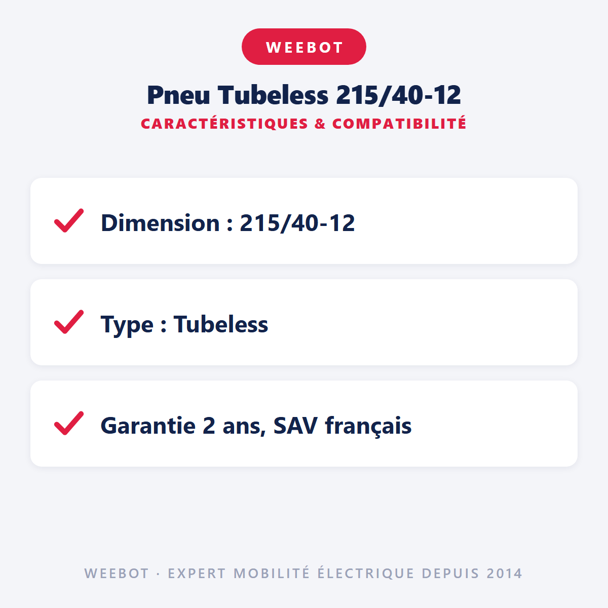 Pneu Tubeless 215/40-12 pour Trottinette Électrique - Weebot