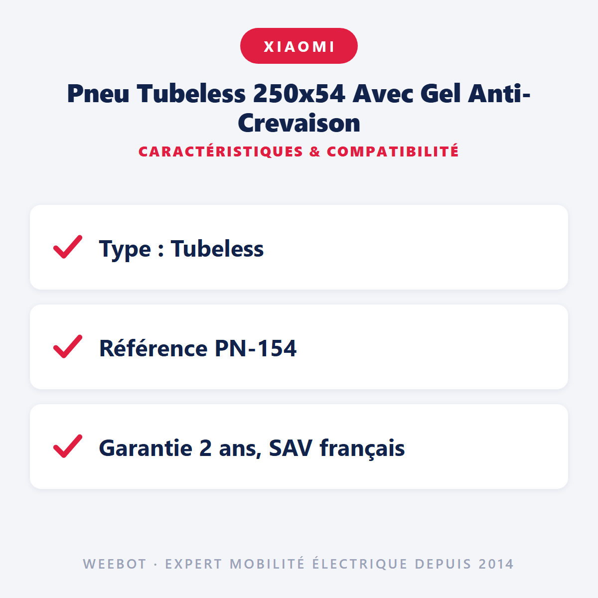 Pneu Tubeless 250x54 Avec Gel Anti-Crevaison pour Trottinette Électrique Xiaomi Scooter 4 - Weebot