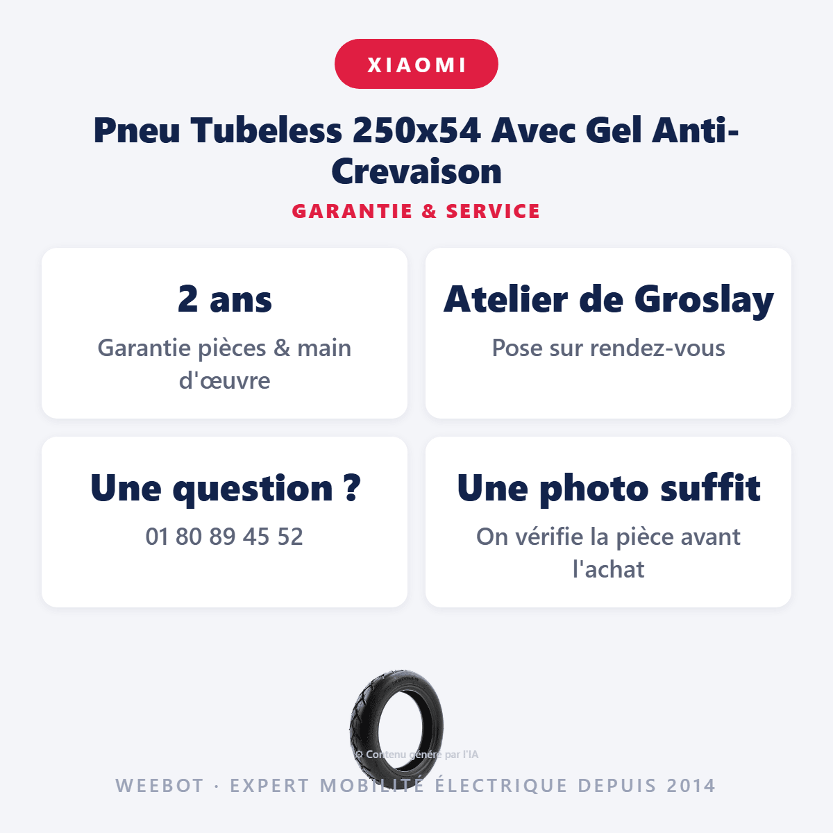 Pneu Tubeless 250x54 Avec Gel Anti-Crevaison pour Trottinette Électrique Xiaomi Scooter 4 - Weebot