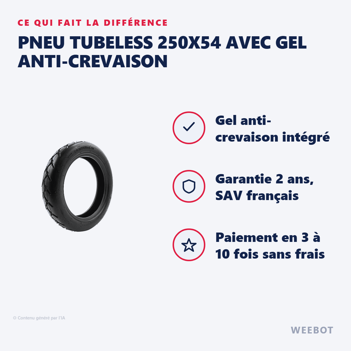 Pneu Tubeless 250x54 Avec Gel Anti-Crevaison pour Trottinette Électrique Xiaomi Scooter 4 - Weebot