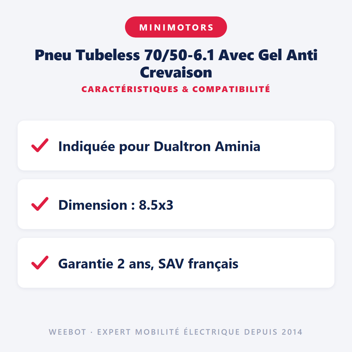 Pneu Tubeless 70/50-6.1 Avec Gel Anti Crevaison (8.5x3) pour Trottinette Électrique Minimotors Dualtron Aminia - Weebot