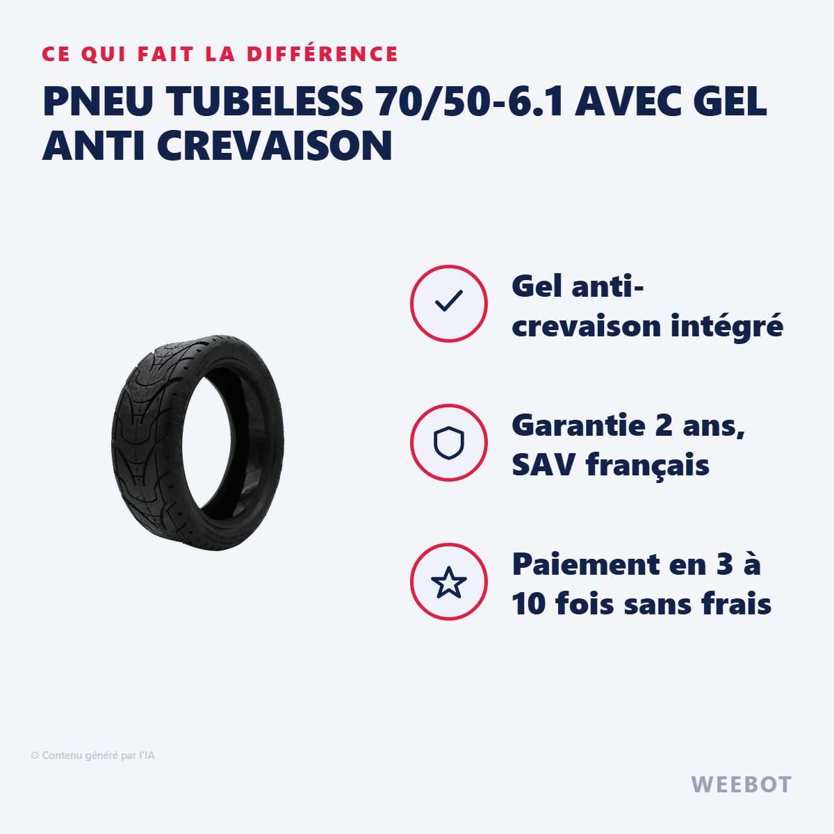 Pneu Tubeless 70/50-6.1 Avec Gel Anti Crevaison (8.5x3) pour Trottinette Électrique Minimotors Dualtron Aminia - Weebot