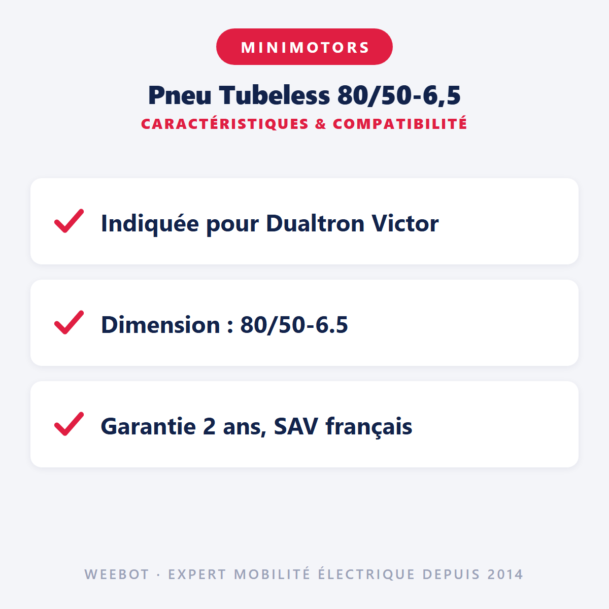 Pneu Tubeless 80/50-6,5 pour Trottinette Électrique Minimotors Dualtron Victor 2025 - Weebot
