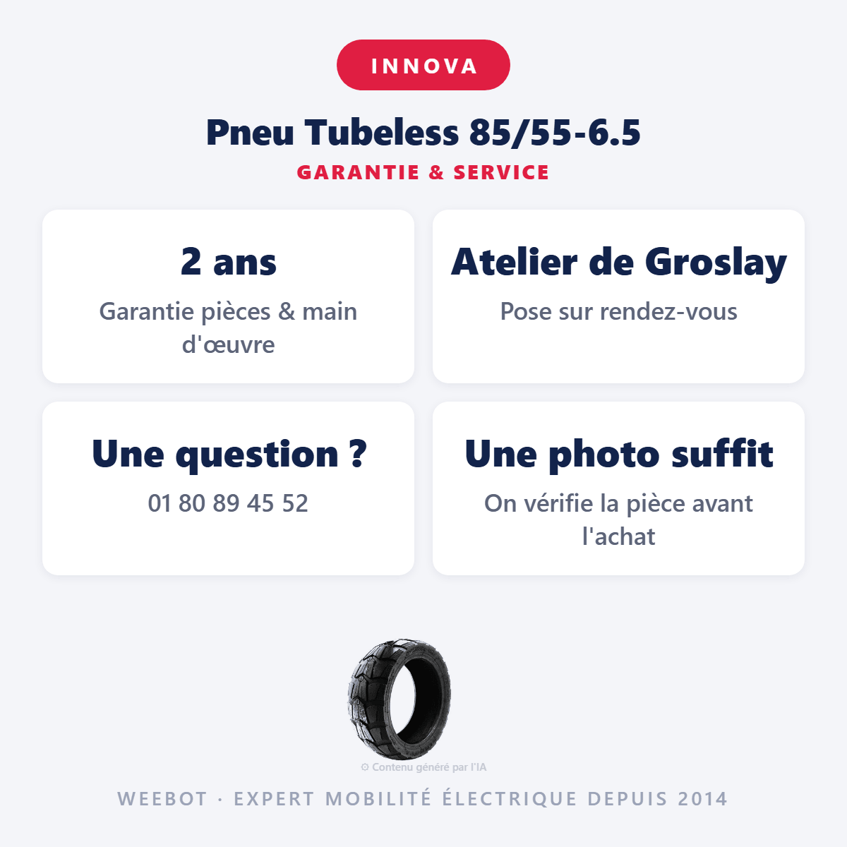Pneu Tubeless 85/55-6.5 pour Trottinette Électrique Urbanglide E-cross Smartgyro Rockway - Weebot