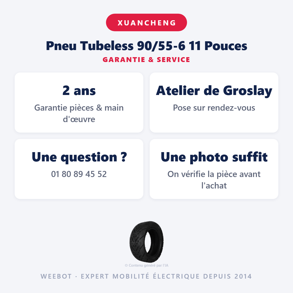 Pneu Tubeless 90/55-6 11 Pouces : garantie 2 ans et service après-vente