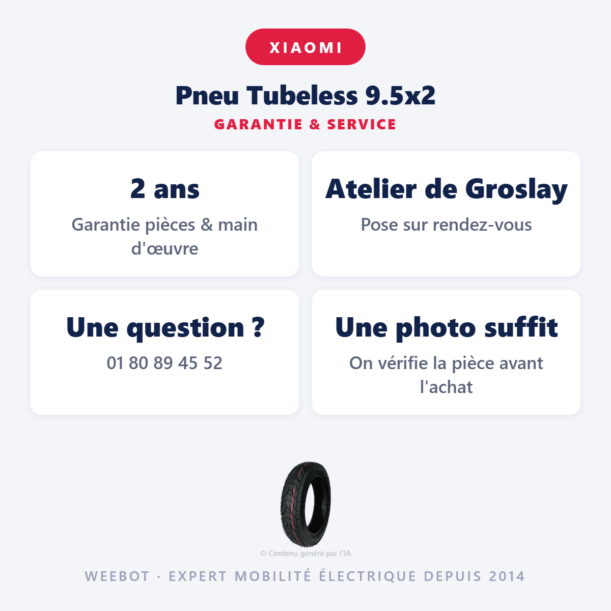 Pneu Tubeless 9.5x2 pour Trottinette Électrique Xiaomi - Weebot