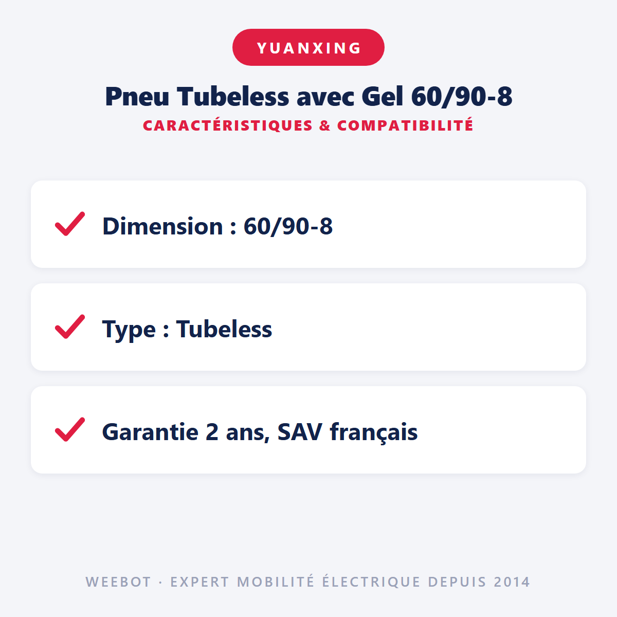 Pneu Tubeless avec Gel 60/90-8 : caractéristiques et compatibilité