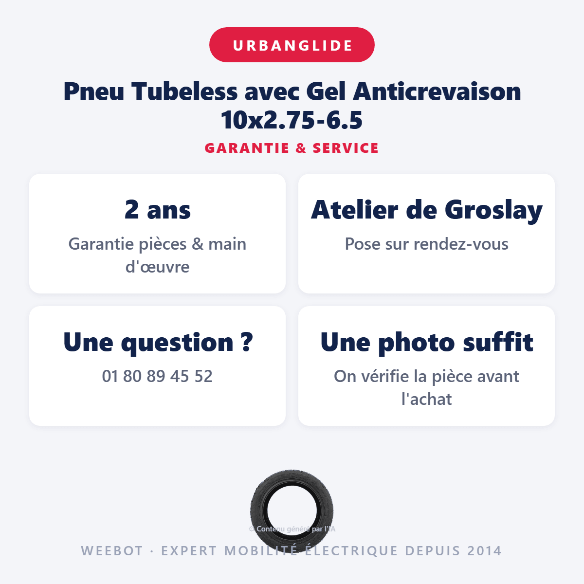 Pneu Tubeless avec Gel Anticrevaison 10x2.75-6.5 pour Trottinette Électrique Urbanglide E-Cross - Weebot