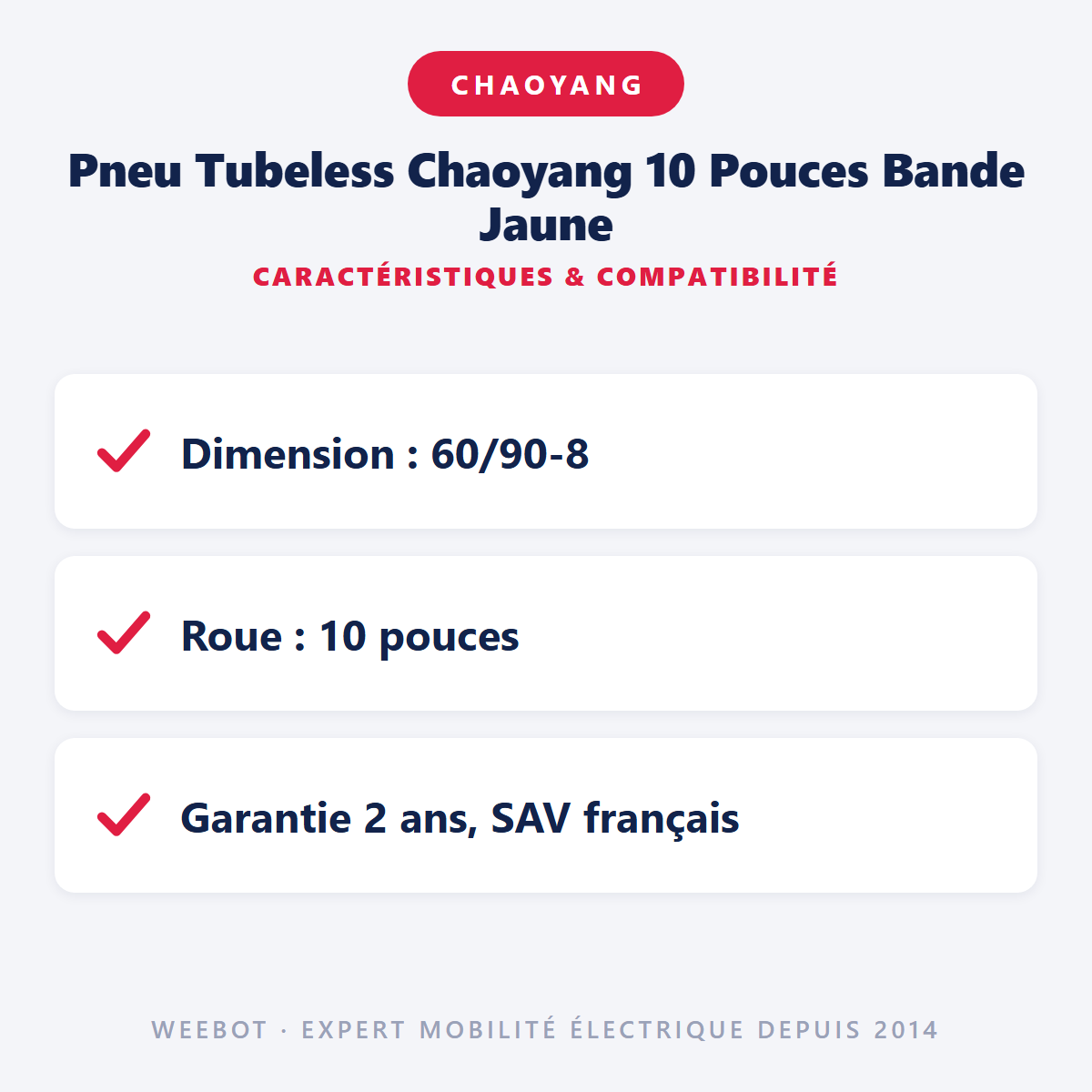 Pneu Tubeless Chaoyang 10 Pouces Bande Jaune : caractéristiques et compatibilité