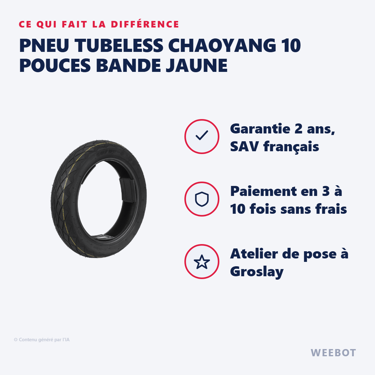 Pneu Tubeless Chaoyang 10 Pouces Bande Jaune : les points forts