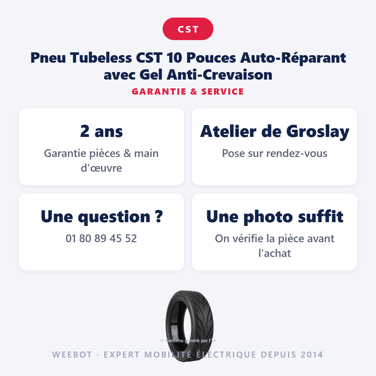 Pneu Tubeless CST 10 Pouces Auto-Réparant avec Gel Anti-Crevaison : garantie 2 ans et service après-vente