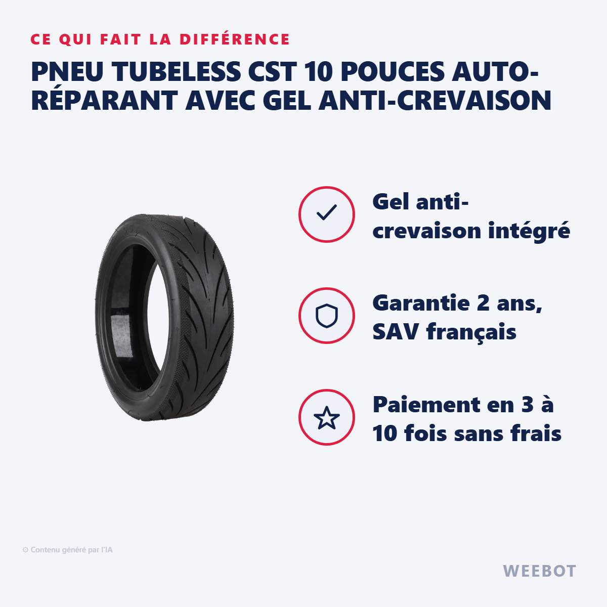 Pneu Tubeless CST 10 Pouces Auto-Réparant avec Gel Anti-Crevaison : les points forts