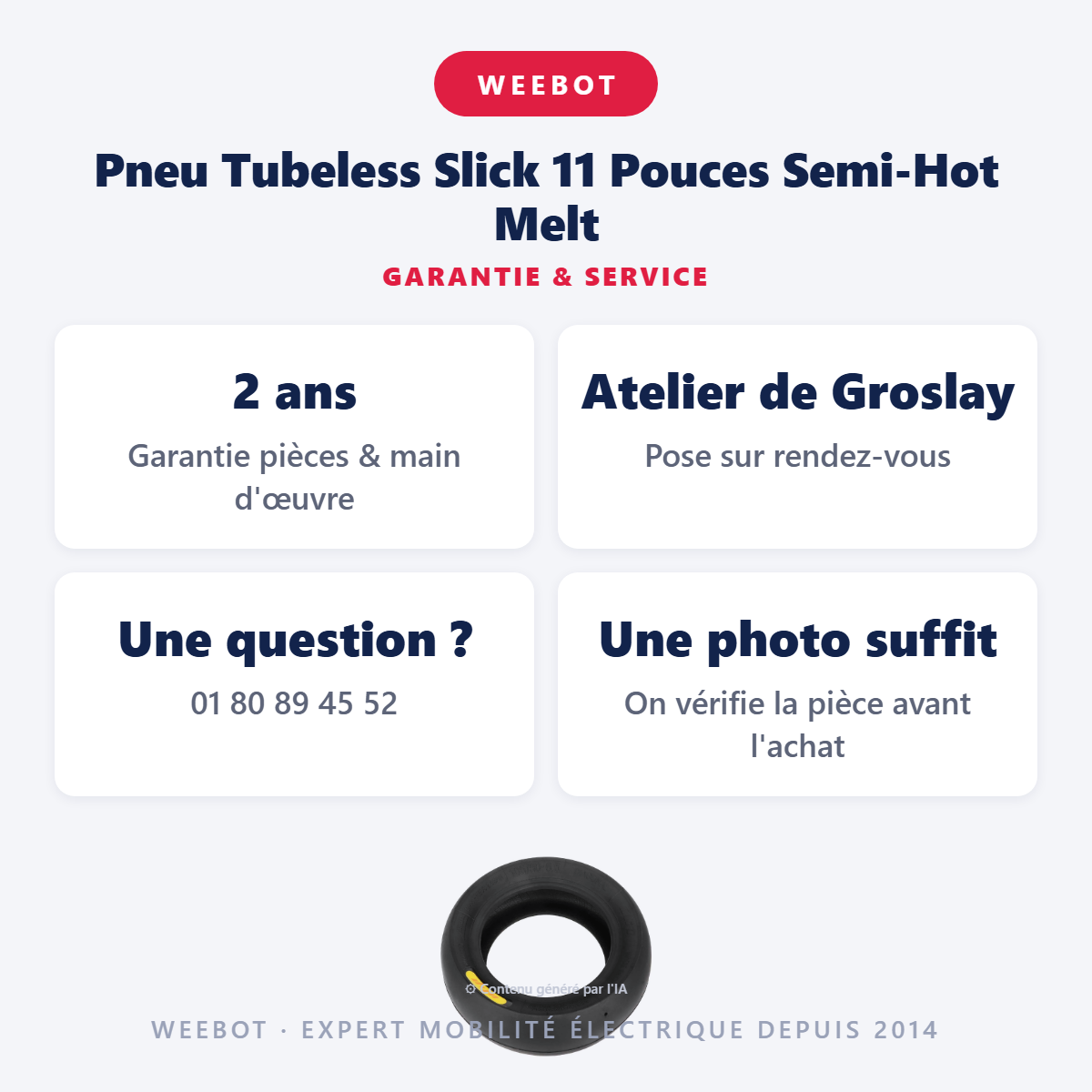 Pneu Tubeless Slick 11 Pouces Semi-Hot Melt : garantie 2 ans et service après-vente
