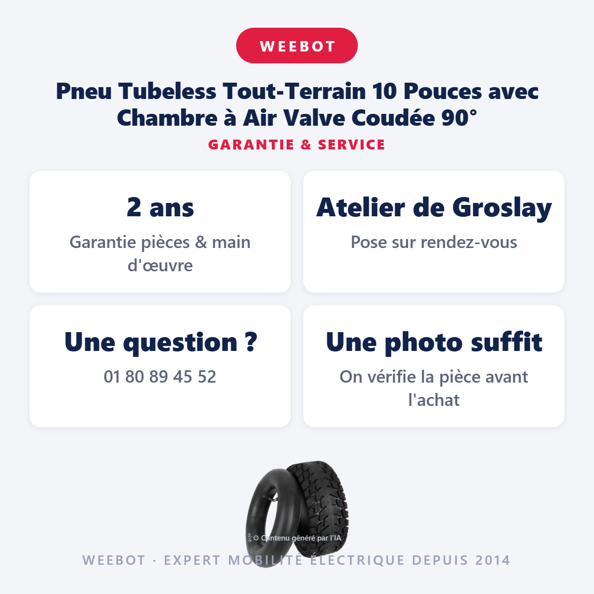 Pneu Tubeless Tout-Terrain 10 Pouces avec Chambre à Air Valve Coudée 90° : garantie 2 ans et service après-vente