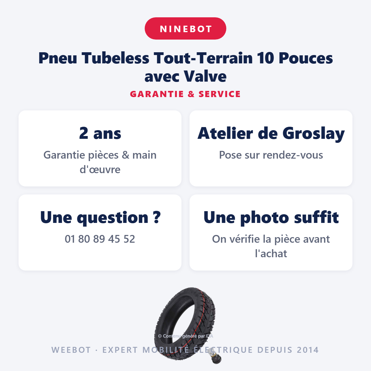 Pneu Tubeless Tout-Terrain 10 Pouces avec Valve : garantie 2 ans et service après-vente