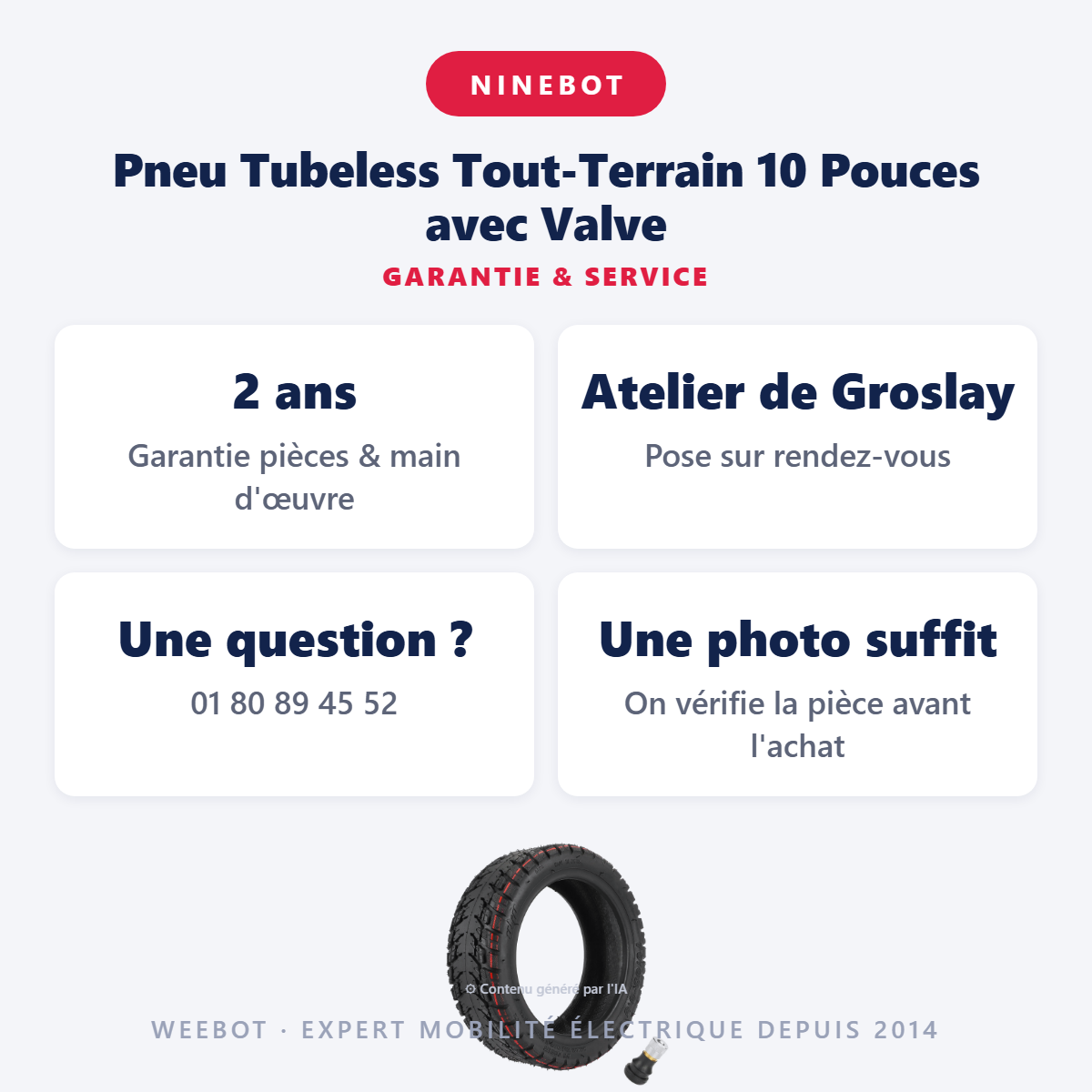 Pneu Tubeless Tout-Terrain 10 Pouces avec Valve : garantie 2 ans et service après-vente