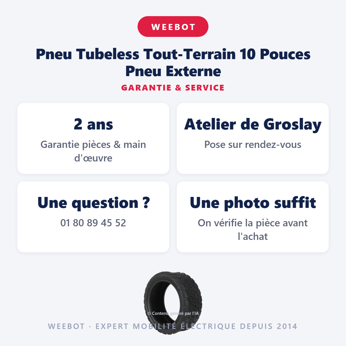 Pneu Tubeless Tout-Terrain 10 Pouces Pneu Externe : garantie 2 ans et service après-vente