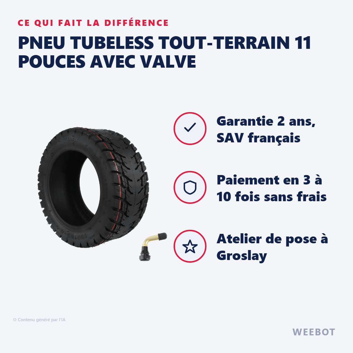 Pneu Tubeless Tout-Terrain 11 Pouces avec Valve : les points forts