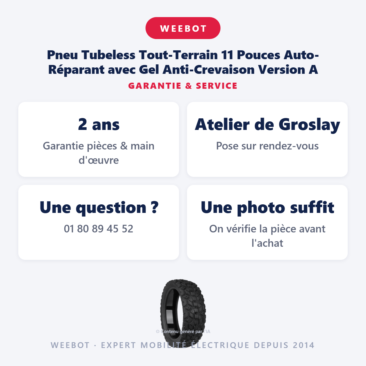 Pneu Tubeless Tout-Terrain 11 Pouces Auto-Réparant avec Gel Anti-Crevaison Version A : garantie 2 ans et service après-vente
