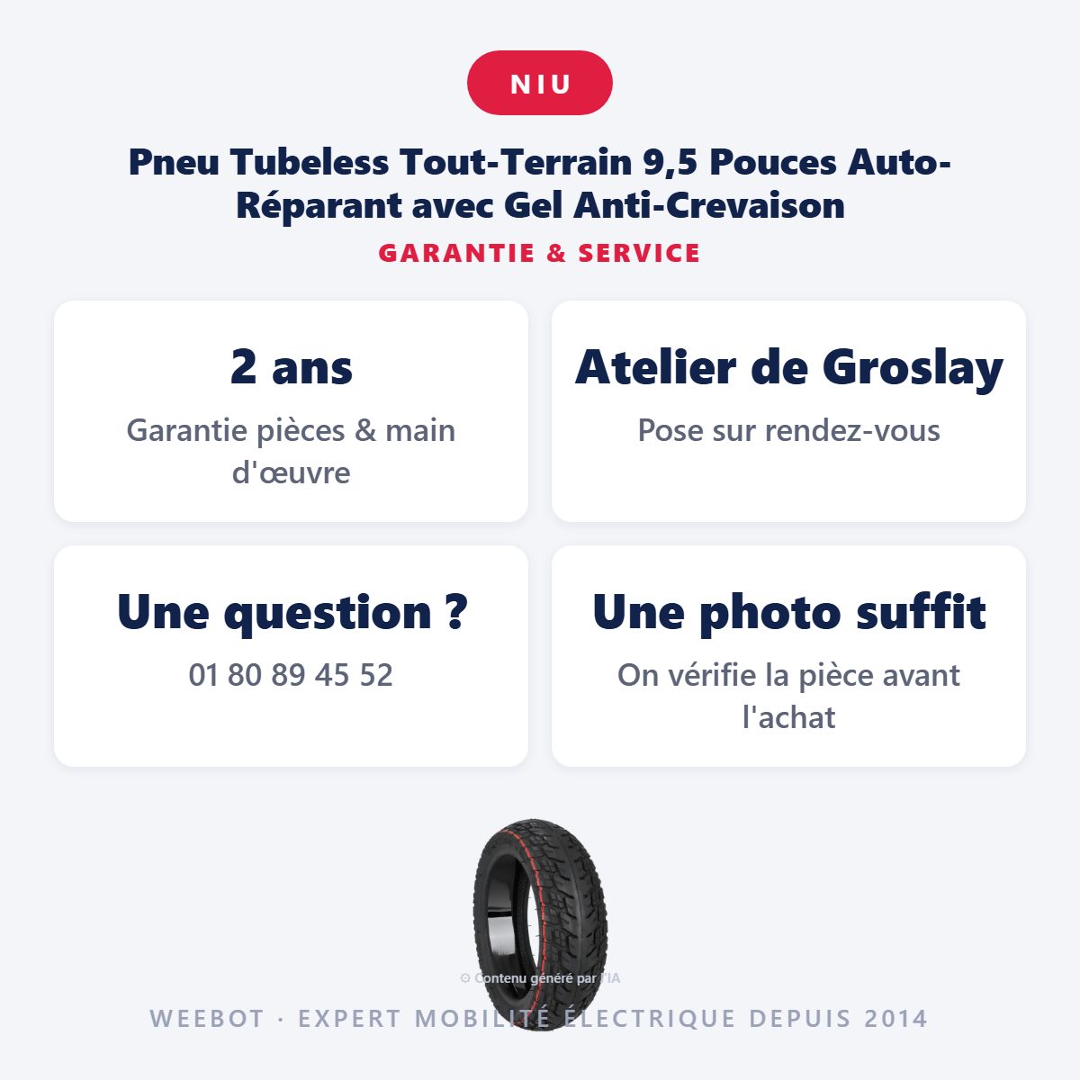 Pneu Tubeless Tout-Terrain 9,5 Pouces Auto-Réparant avec Gel Anti-Crevaison : garantie 2 ans et service après-vente