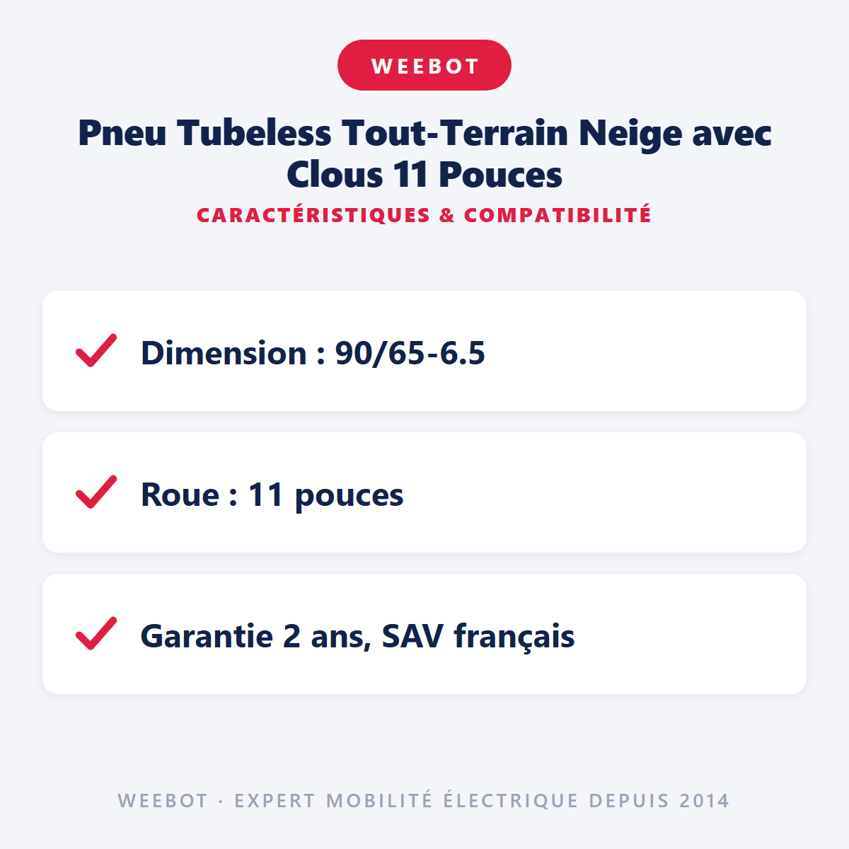Pneu Tubeless Tout-Terrain Neige avec Clous 11 Pouces : caractéristiques et compatibilité