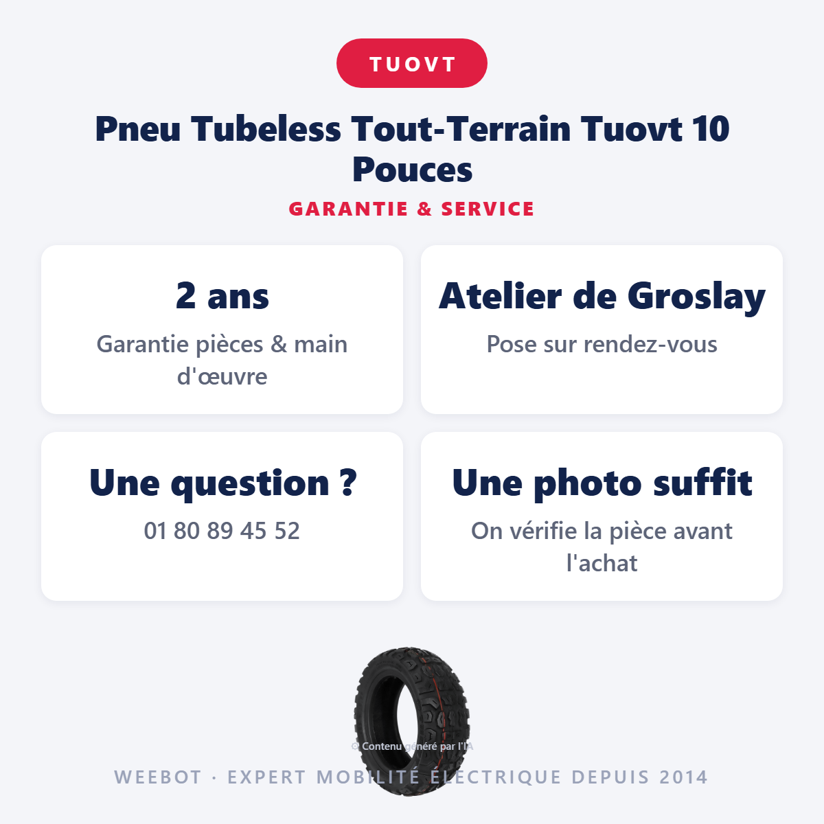 Pneu Tubeless Tout-Terrain Tuovt 10 Pouces : garantie 2 ans et service après-vente