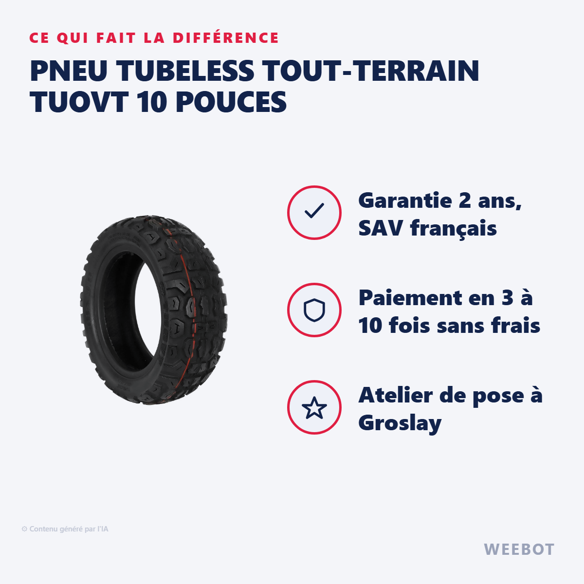 Pneu Tubeless Tout-Terrain Tuovt 10 Pouces : les points forts